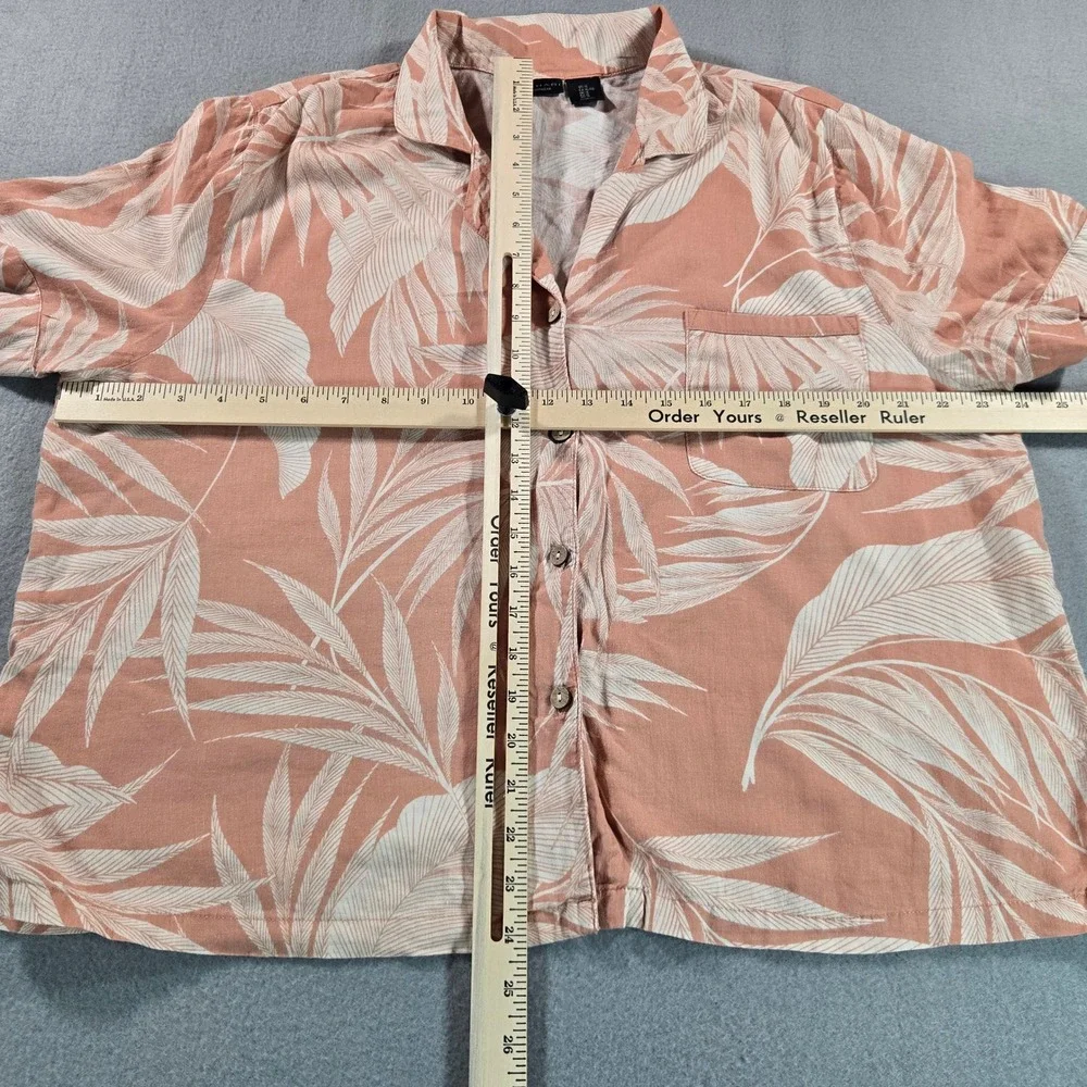 Tahari Pajama Set Women XL Peach Tropical Palm Linen Blend Button Top Shorts‎